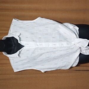 KIMES RANCH Gold Print On White Cotton Collar Sleeveless Button Down Top